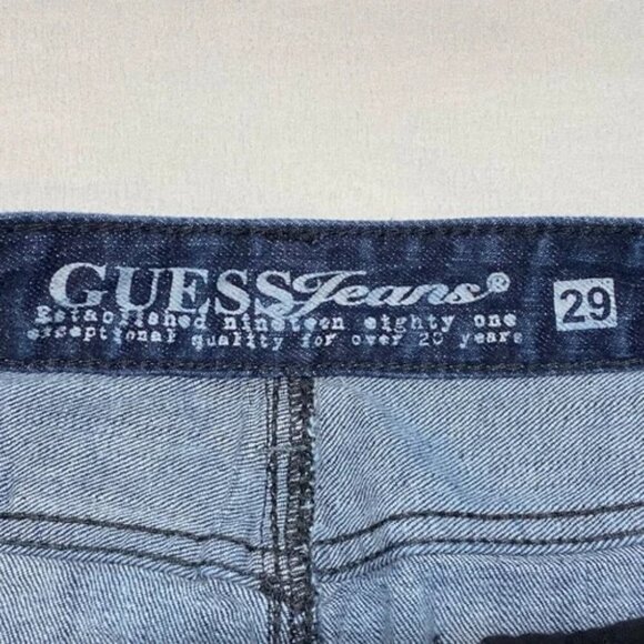 GUESS Jeans Mini Skirt Women's 29 Blue Dark Wash Denim Western Style Beaded Y2K - Picture 7 of 9